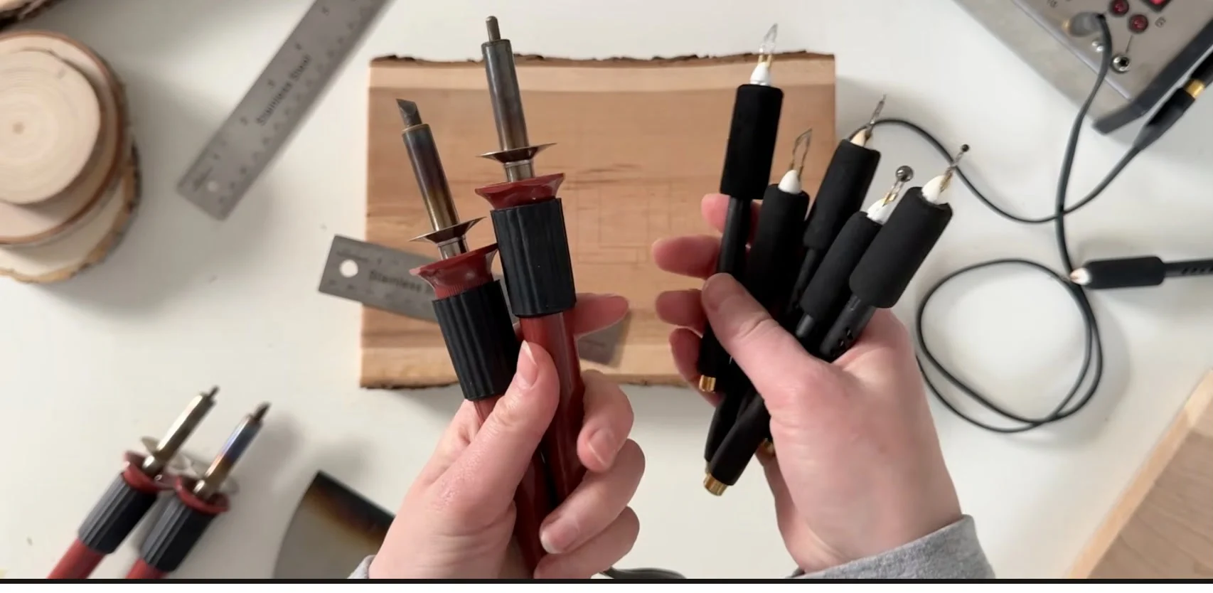 Collection of solid-point and wire-nib pyrography pens