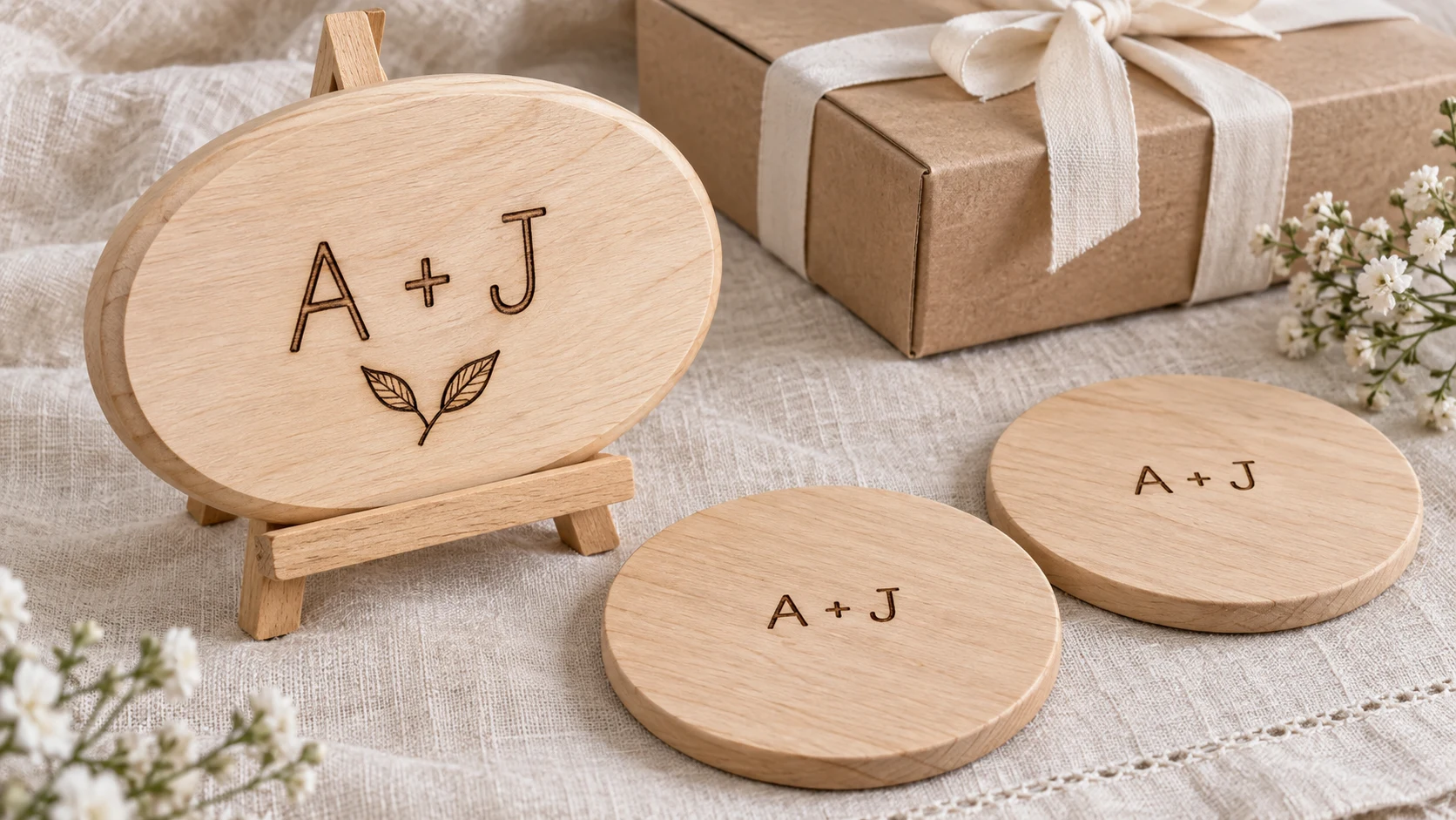 Wood-Burned Wedding Gifts: A Keepsake Plaque and Matching Coasters